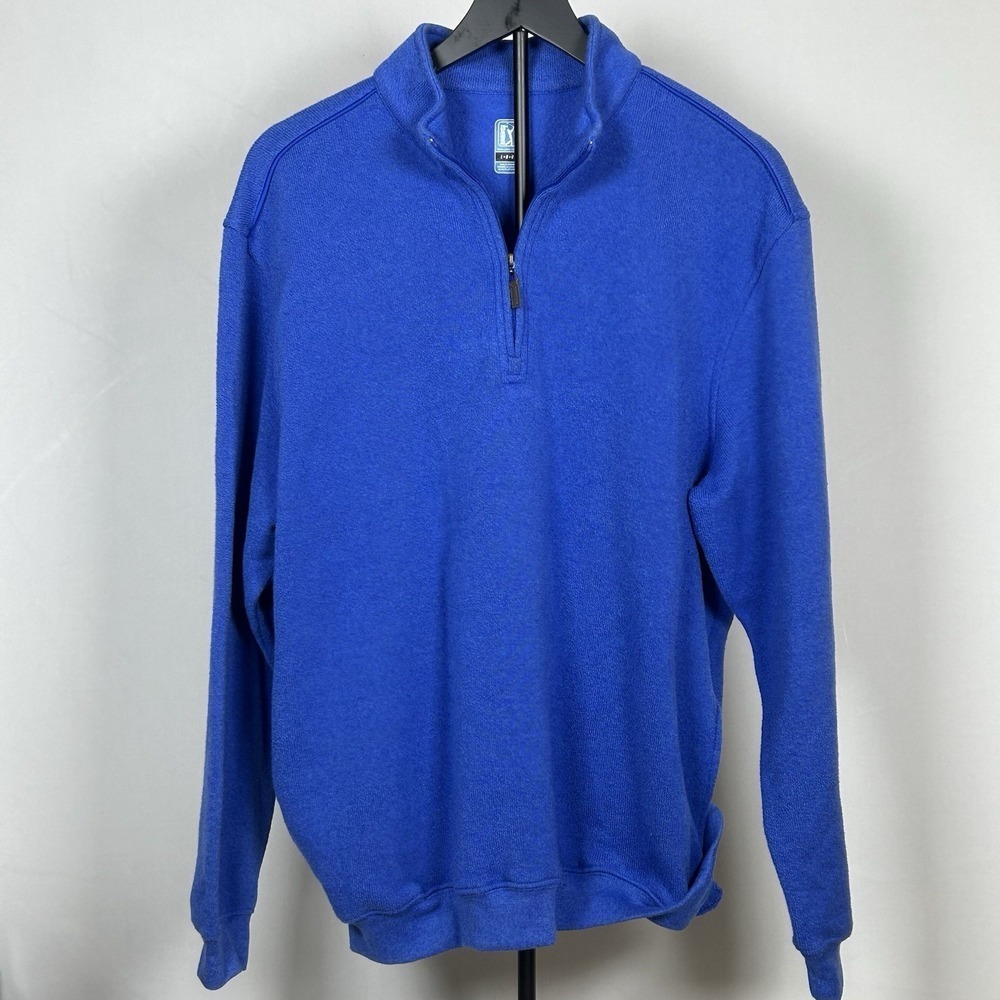 PGA Tour Mens Quarter Zip Pullover Sweater Royal Blue Fleece Golf Large L - Picture 4 of 6